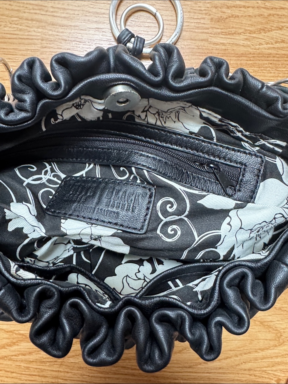Black Leather Bag with Silver Chain Accent - Picture 2 of 3